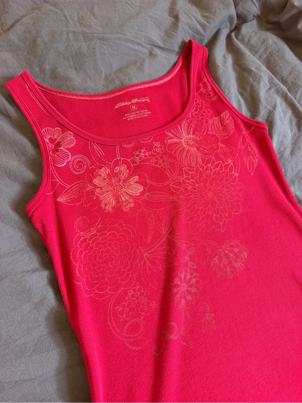 Eddie Bauer Red Floral Scoop Neck Tank Top
